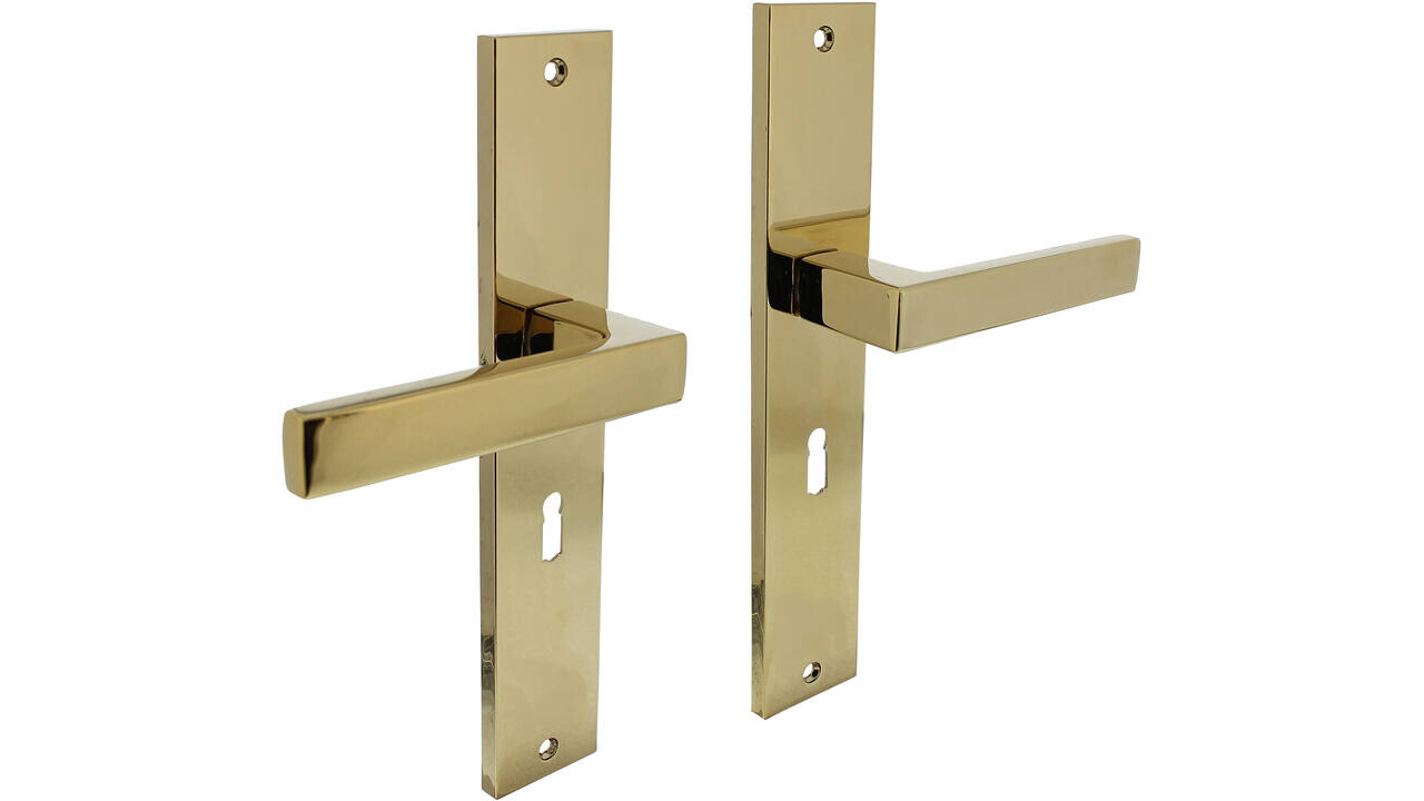 Intersteel Deurkruk Hera op schild rechthoekig 245x45mm PVD messingkleur