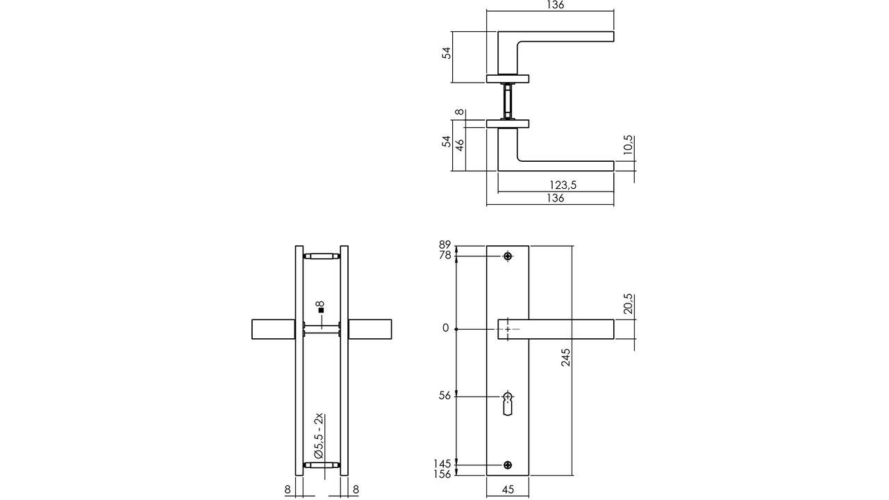 Intersteel Deurkruk Hera op schild rechthoekig 245x45mm PVD messingkleur