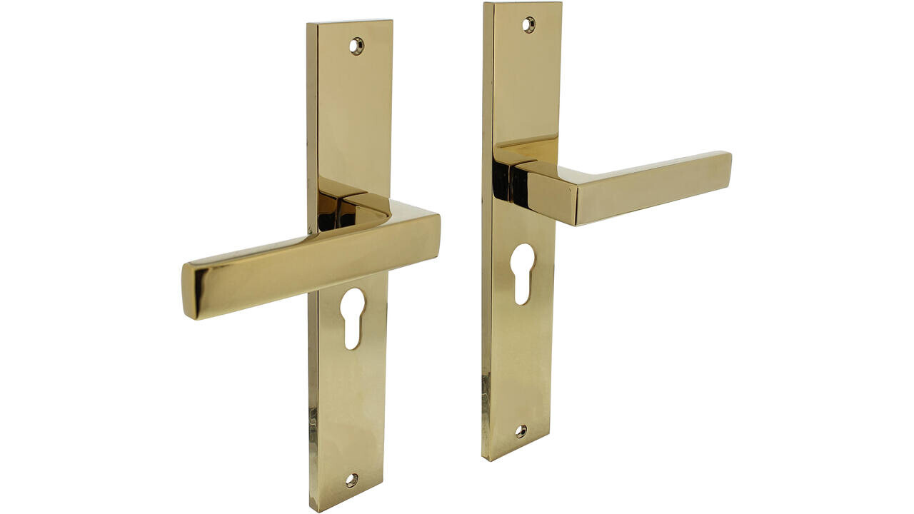 Intersteel Deurkruk Hera op schild rechthoekig 245x45mm PVD messingkleur