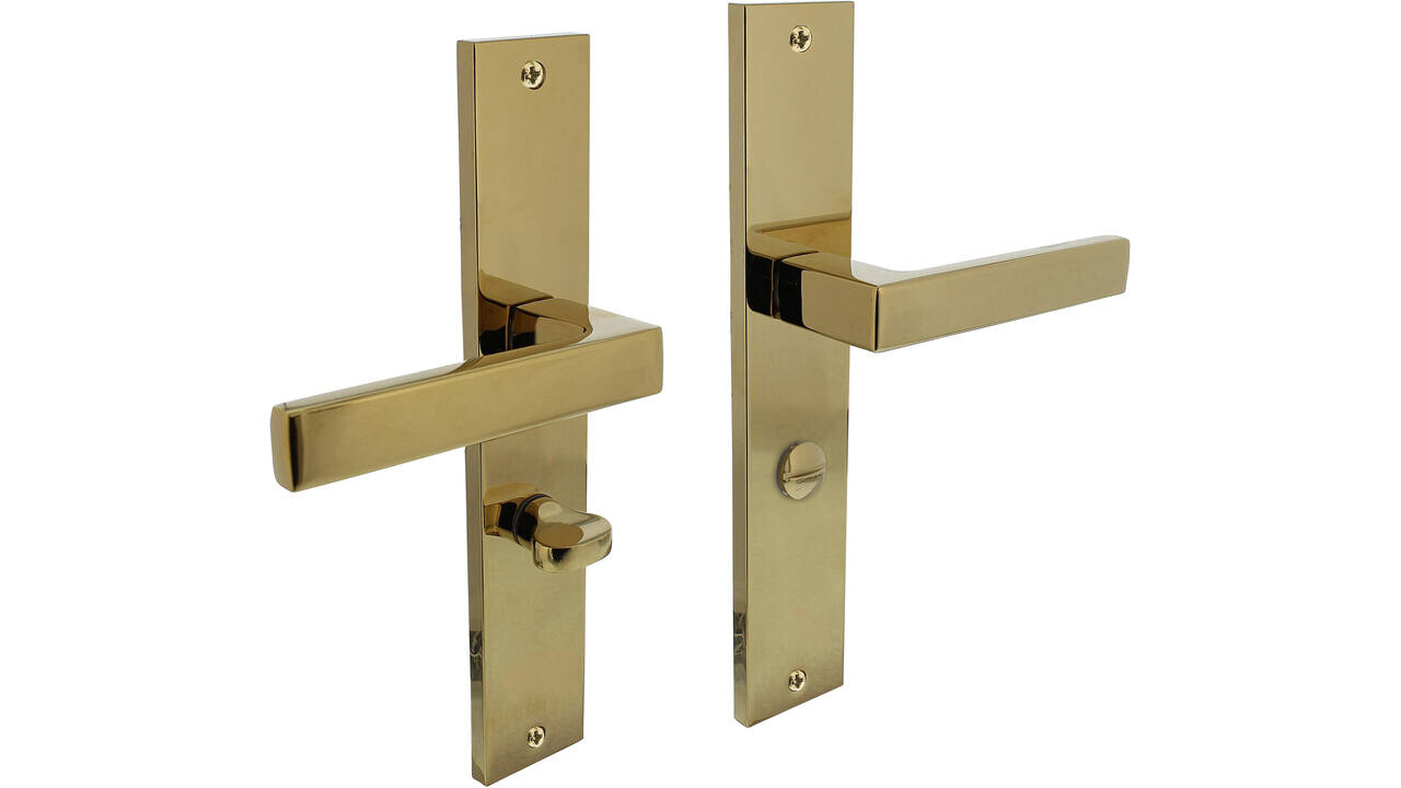 Intersteel Deurkruk Hera op schild rechthoekig 245x45mm PVD messingkleur