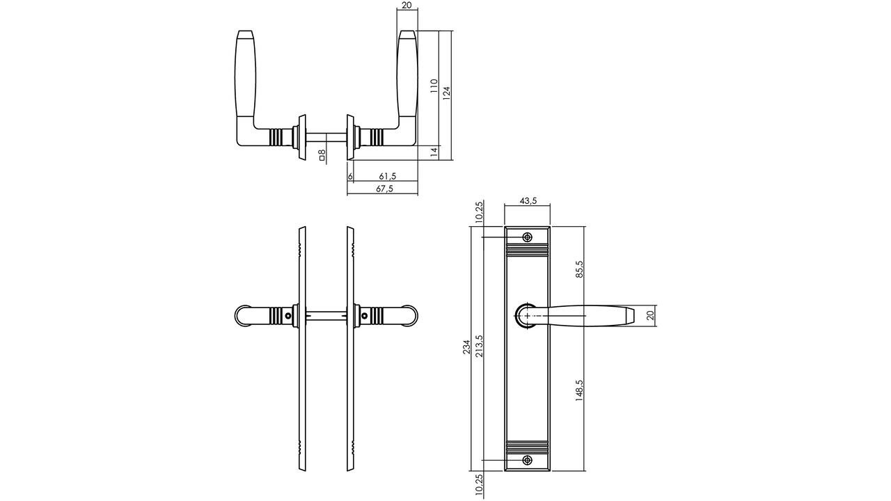 Intersteel Deurkruk Ton basic met schild rechthoekig met rillen 235x43mm nikkel/zwart