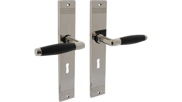 Intersteel Deurkruk Ton basic met schild rechthoekig met rillen 235x43mm nikkel/zwart