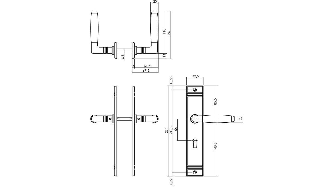 Intersteel Deurkruk Ton basic met schild rechthoekig met rillen 235x43mm nikkel/zwart