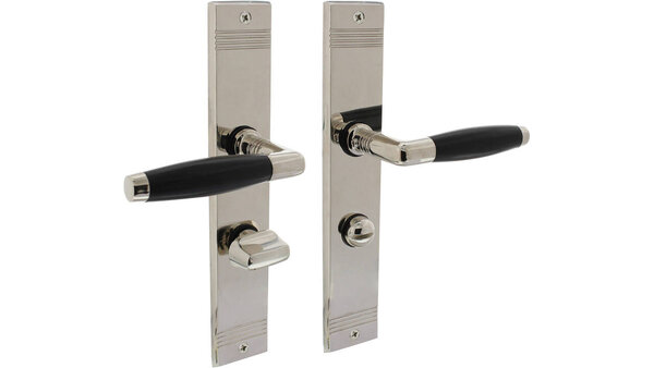 Intersteel Deurkruk Ton basic met schild rechthoekig met rillen 235x43mm nikkel/zwart