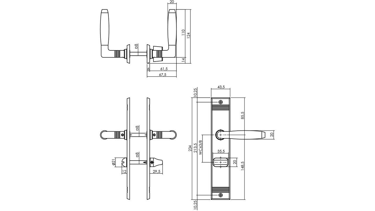 Intersteel Deurkruk Ton basic met schild rechthoekig met rillen 235x43mm nikkel/zwart