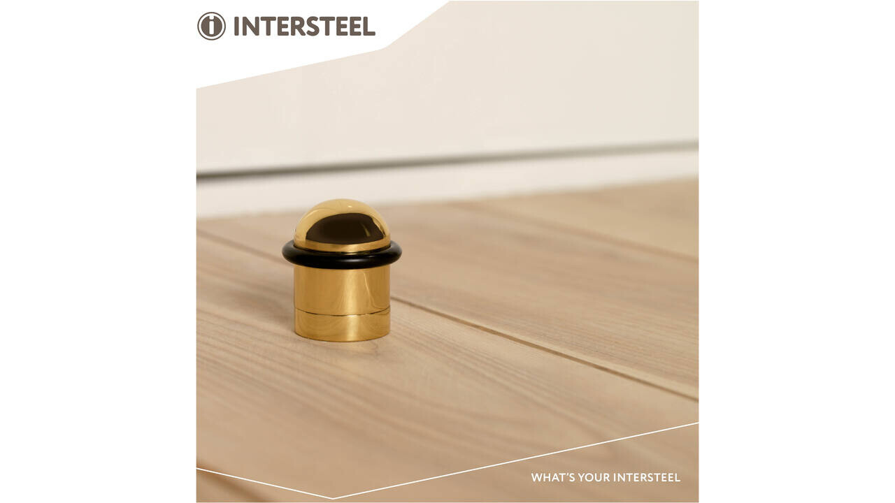 Intersteel Deurstop met zwarte ring ø32x45mm messing gelakt