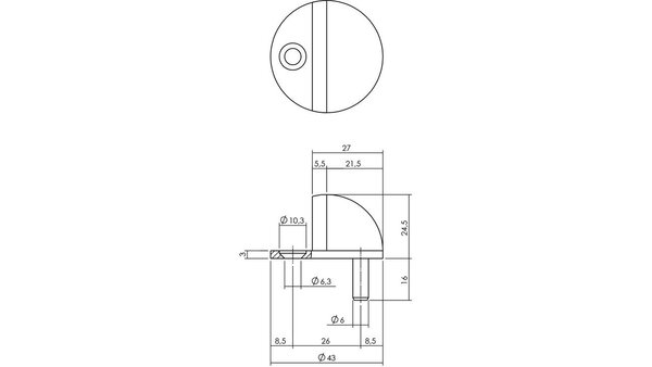 Intersteel Deurstop bolrond ø43x25mm vloermontage rvs
