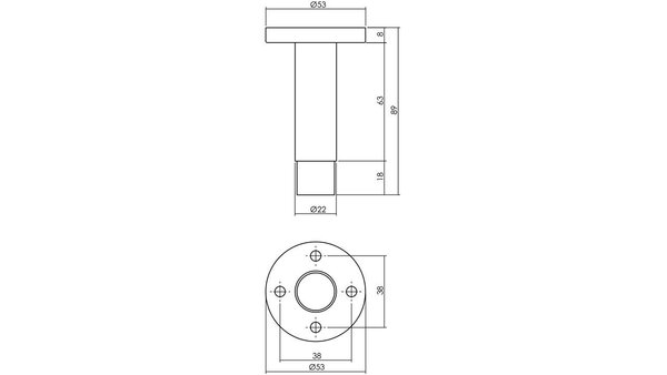 Intersteel Deurstop ø22x89mm op rozet ø53mm wandmontage rvs