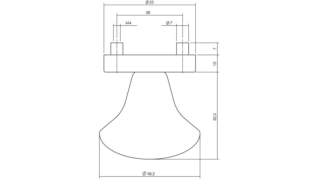 Intersteel Knoprozet verdekt ø53x10mm met nokken en vaste knop paddenstoel rvs