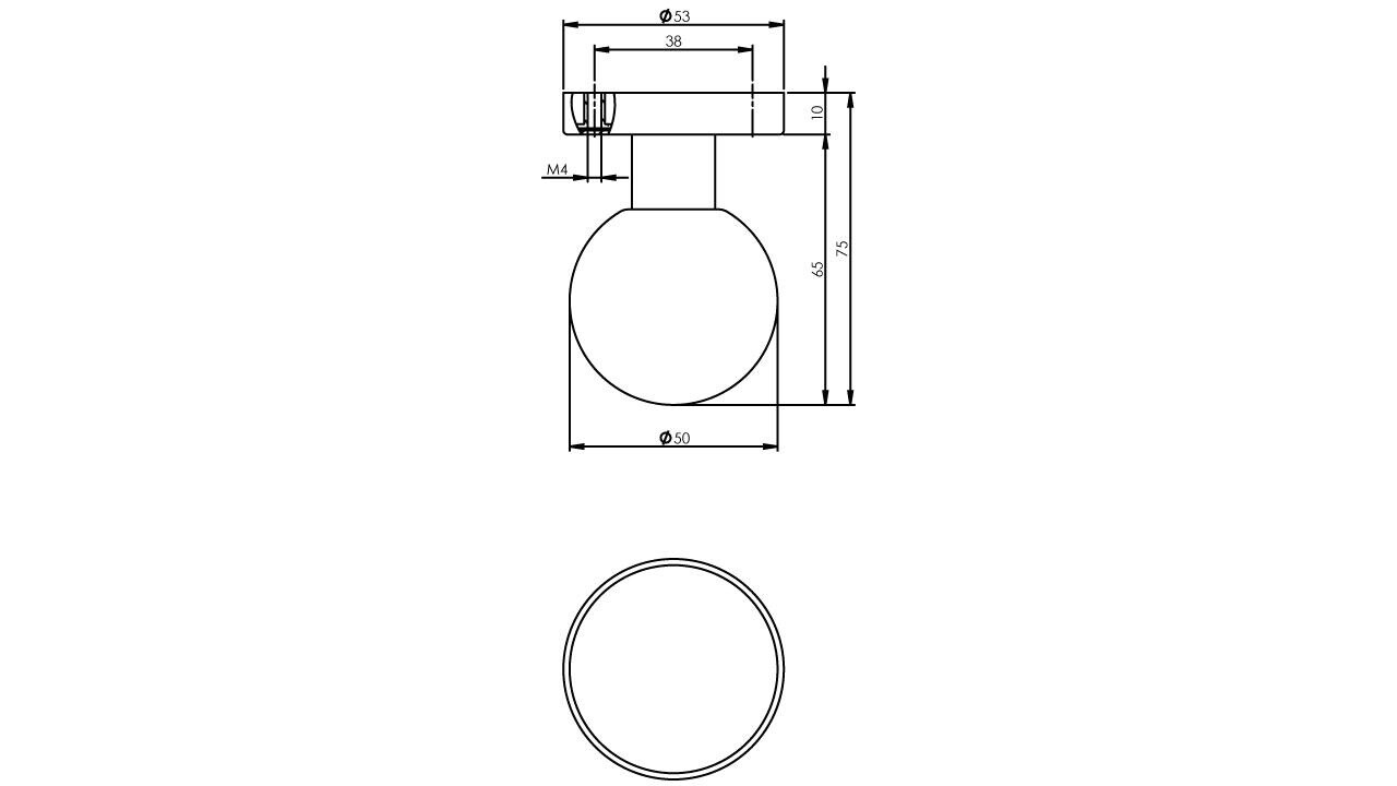Intersteel Knoprozet verdekt ø53x10mm met nokken en vaste knop bol rvs