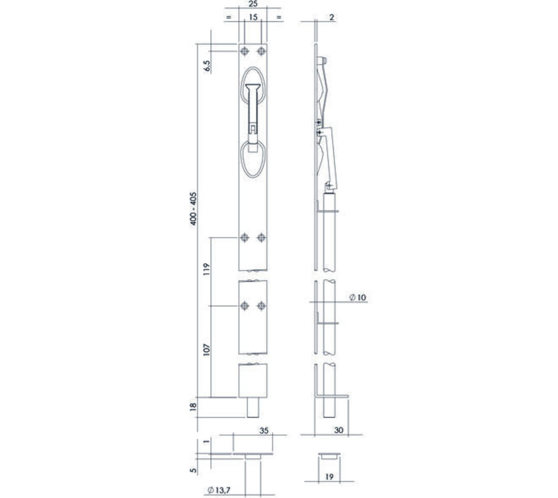 Intersteel Kantschuif 25mm in diverse lengtes