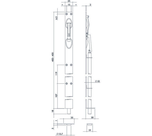 Intersteel Kantschuif 25mm in diverse lengtes