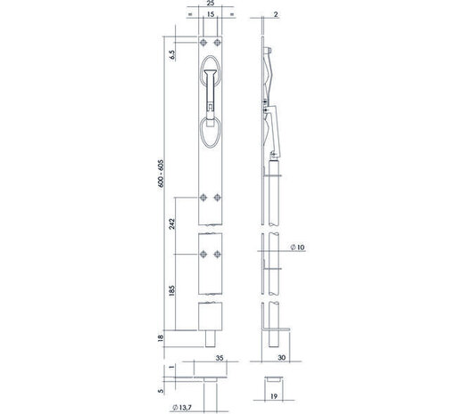 Intersteel Kantschuif 25mm in diverse lengtes