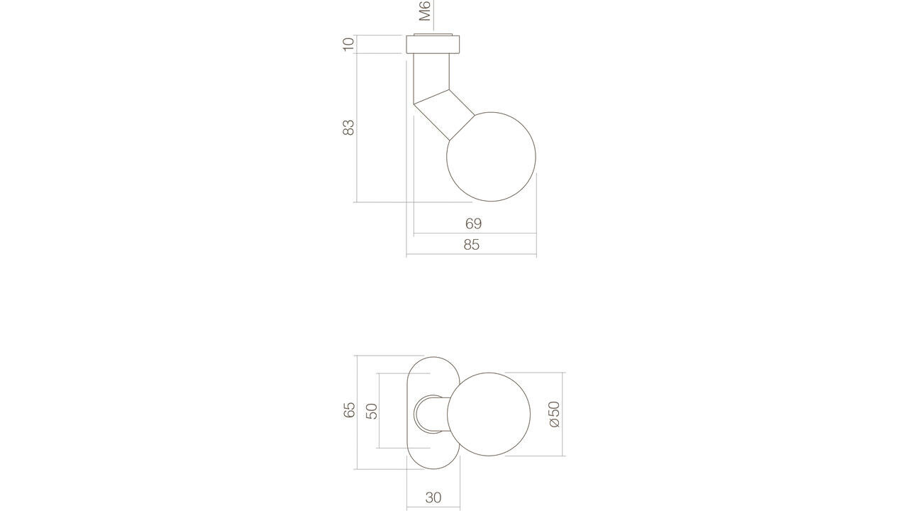 Intersteel Knoprozet verdekt ovaal 65x30x5mm met vaste knop bol/schuin rvs