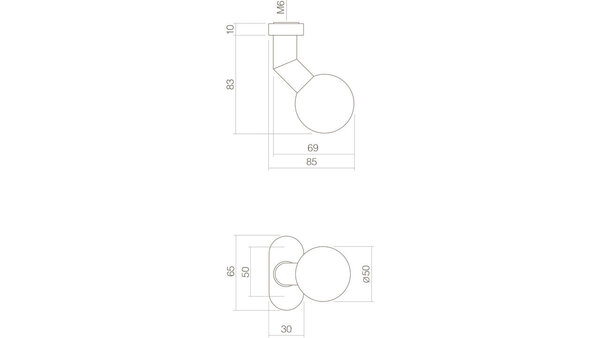 Intersteel Knoprozet verdekt ovaal 65x30x5mm met vaste knop bol/schuin rvs