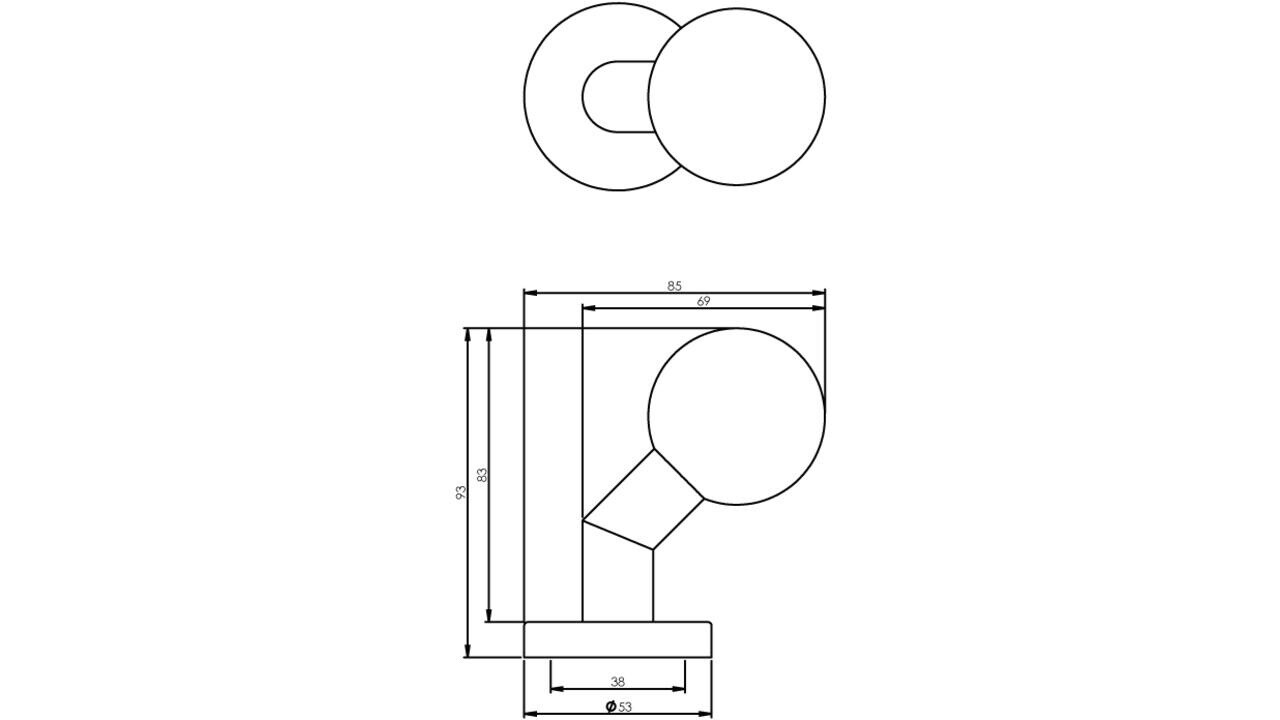 Intersteel Knoprozet verdekt ø53x10mm met nokken en vaste knop bol/schuin rvs