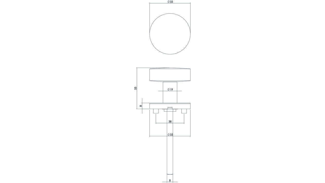 Intersteel Knoprozet verdekt ø55x8mm met nokken en vaste knop plat met wisselstift rvs