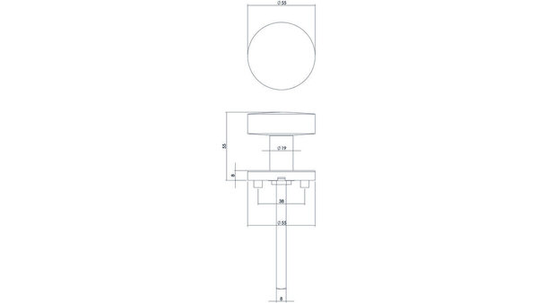 Intersteel Knoprozet verdekt ø55x8mm met nokken en vaste knop plat met wisselstift rvs