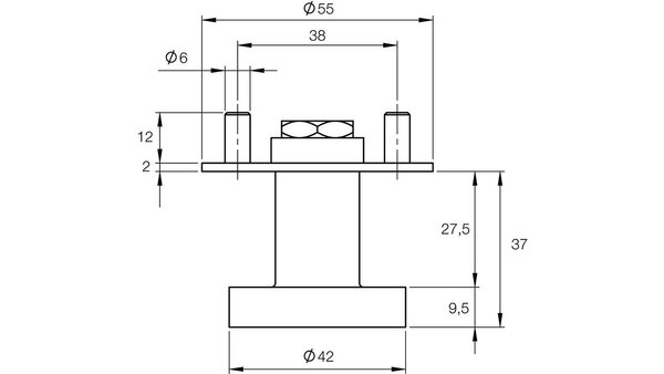 Post & Eger Vaste knop Ø50x10 op ronde rozet Ø55x2mm met draadbussen en inclusief wisselstift 8mm