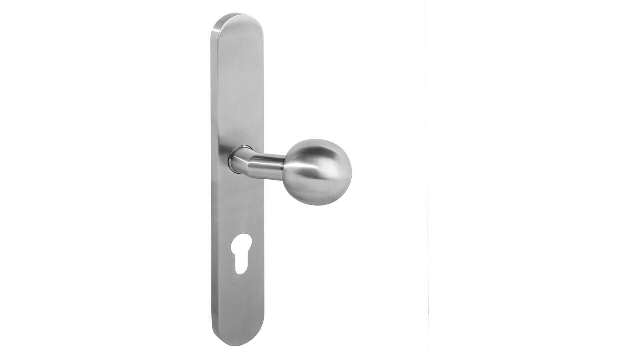 Intersteel Knopschild ovaal verdekt XL 278x40x10mm met nokken en vaste knop bol/schuin profielcilindergat 72mm rvs