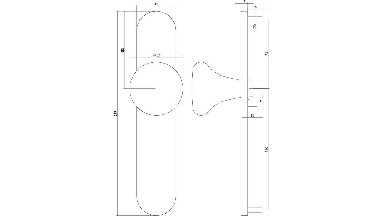 Intersteel Knopschild ovaal verdekt 220x42x8mm met nokken en vaste knop paddenstoel rvs