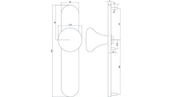 Intersteel Knopschild ovaal verdekt 220x42x8mm met nokken en vaste knop paddenstoel rvs