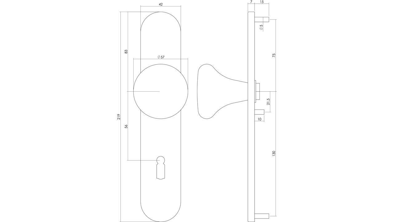 Intersteel Knopschild ovaal verdekt 220x42x8mm met nokken en vaste knop paddenstoel rvs