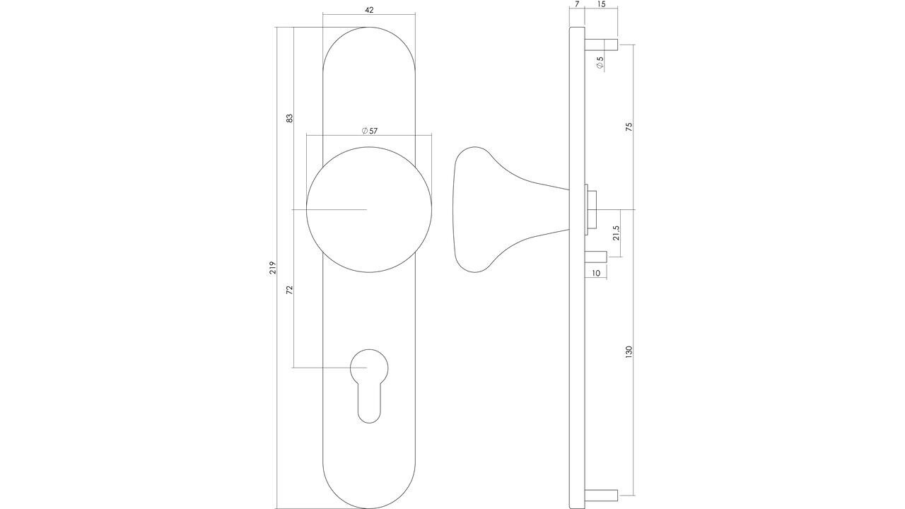 Intersteel Knopschild ovaal verdekt 220x42x8mm met nokken en vaste knop paddenstoel rvs