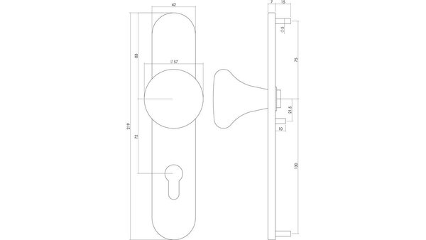 Intersteel Knopschild ovaal verdekt 220x42x8mm met nokken en vaste knop paddenstoel rvs