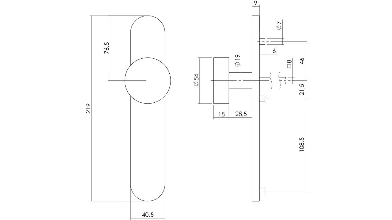 Intersteel Knopschild ovaal verdekt 219x41x8mm met nokken en vaste knop plat rvs