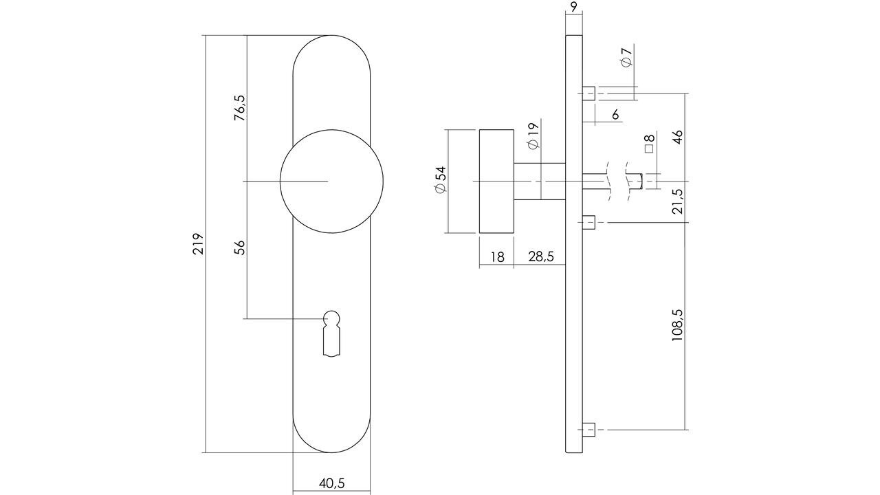 Intersteel Knopschild ovaal verdekt 219x41x8mm met nokken en vaste knop plat rvs