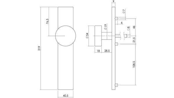 Intersteel Knopschild rechthoekig verdekt 219x41x8mm met nokken en vaste knop plat rvs