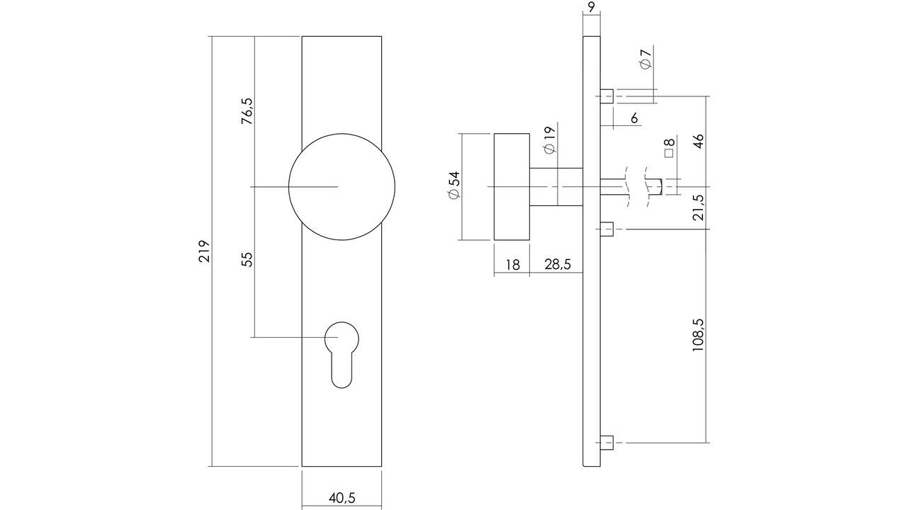 Intersteel Knopschild rechthoekig verdekt 219x41x8mm met nokken en vaste knop plat rvs