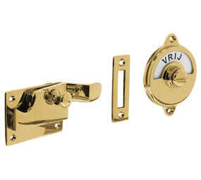 Intersteel WC-overslag met bocht en tekst "vrij / bezet" messing ongelakt