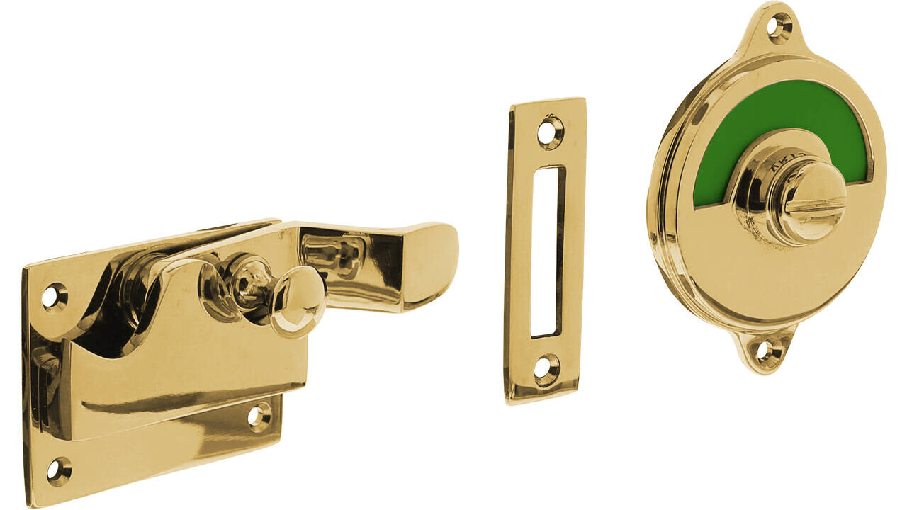 Intersteel WC-overslag met bocht en "groen / rood" indicatie messing ongelakt