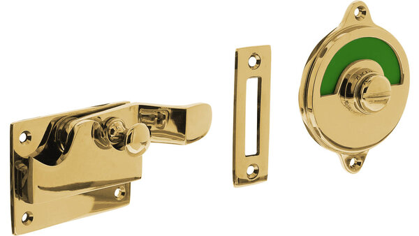 Intersteel WC-overslag met bocht en "groen / rood" indicatie messing ongelakt