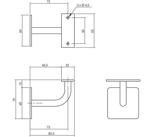 Intersteel  Leuninghouder verdekt gebogen vierkant met vlak of hol zadel zwart