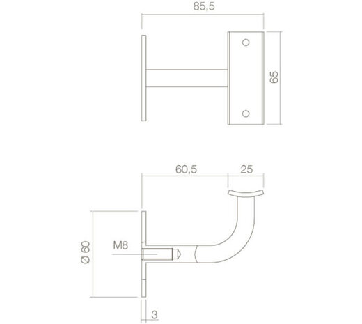 Intersteel  Leuninghouder verdekt gebogen vierkant met vlak of hol zadel zwart