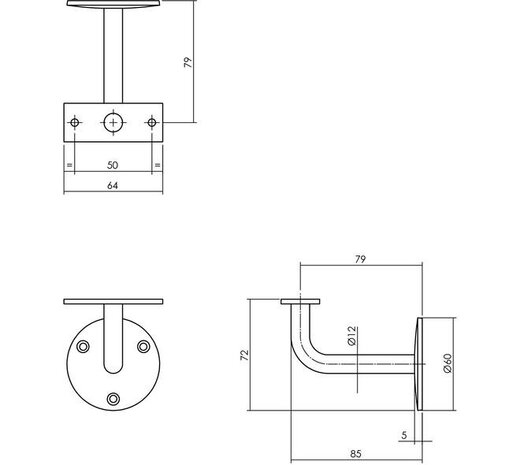 Intersteel Leuninghouder opschroevend gebogen met vlak of hol zadel rvs