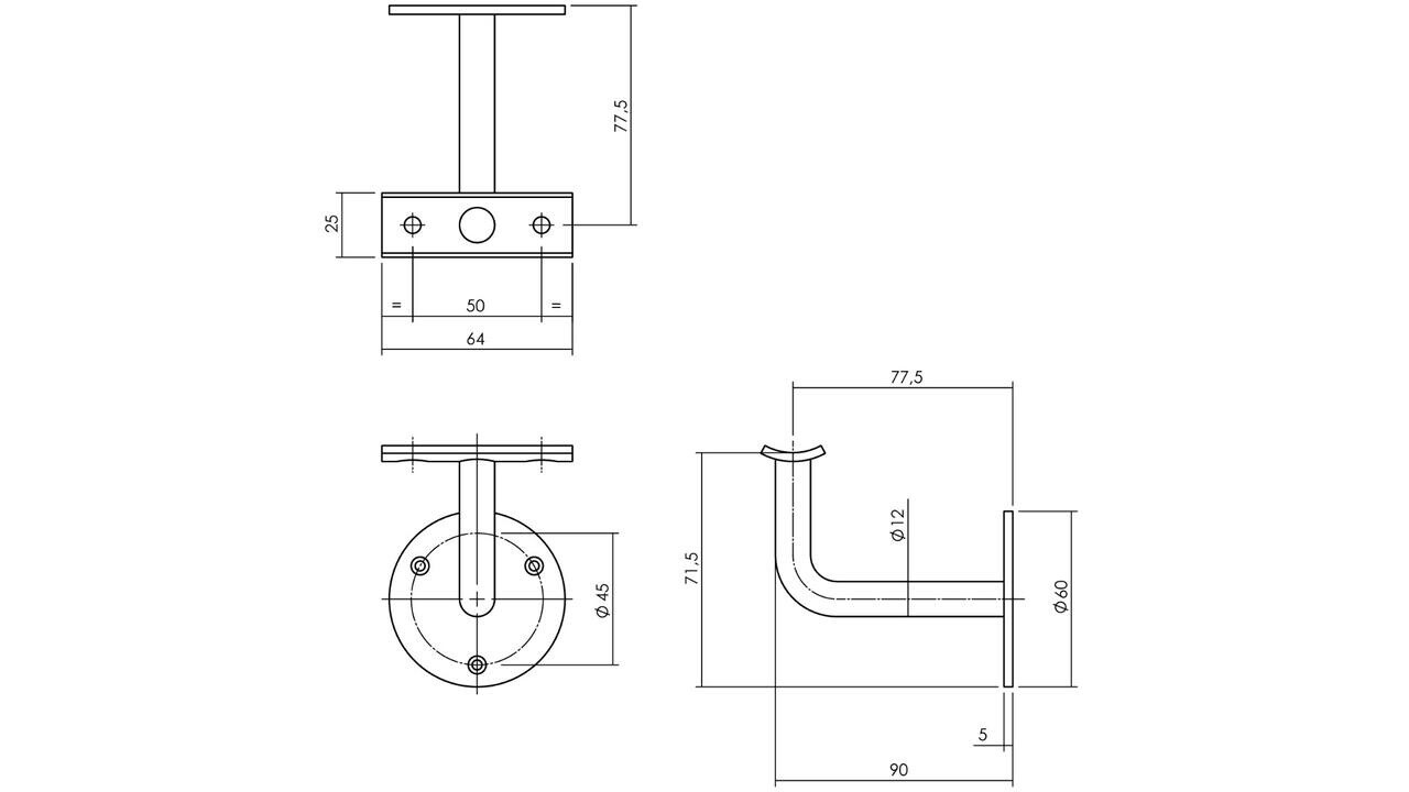 Intersteel Leuninghouder opschroevend gebogen met vlak of hol zadel rvs