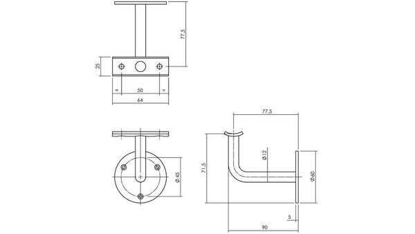 Intersteel Leuninghouder opschroevend gebogen met vlak of hol zadel rvs