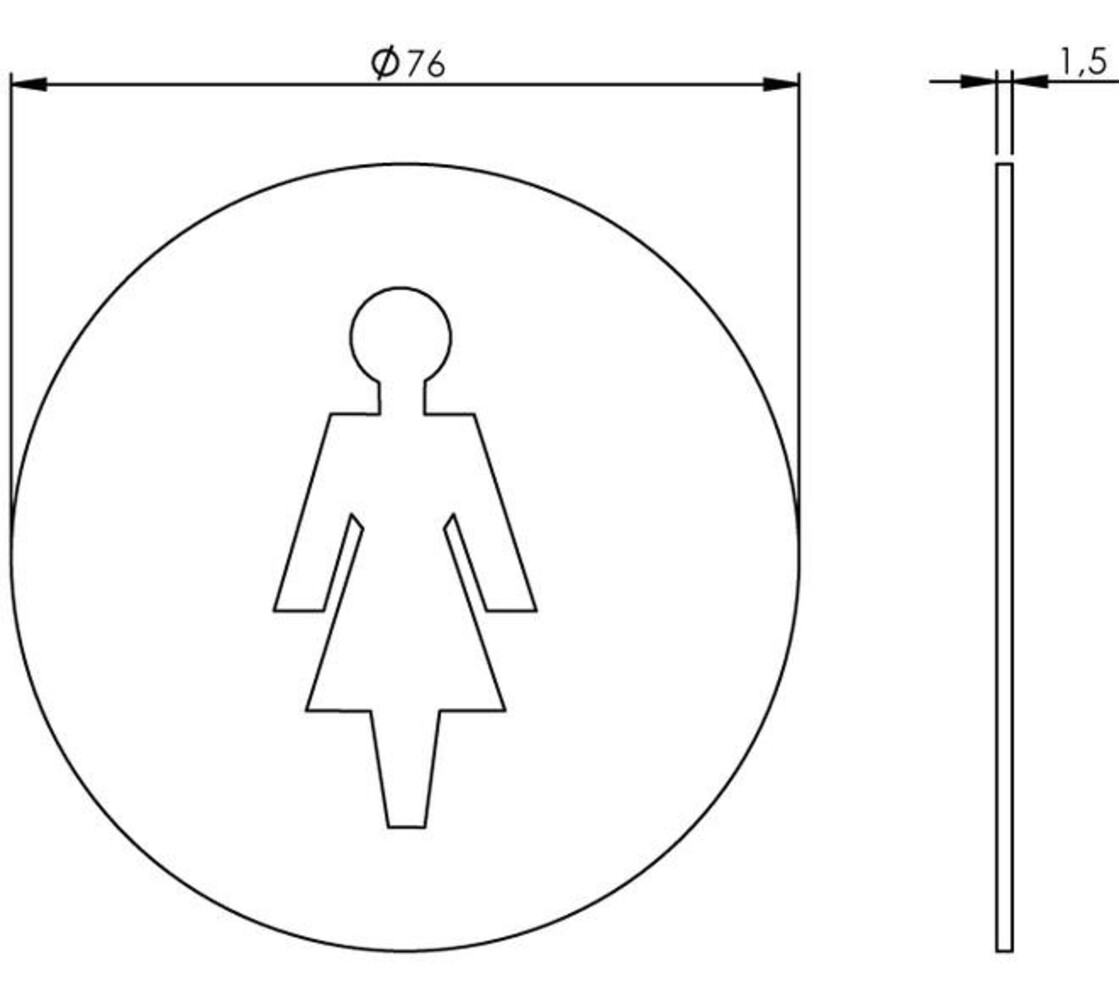 Intersteel Pictogram zelfklevend rond ø76mm WC dames rvs
