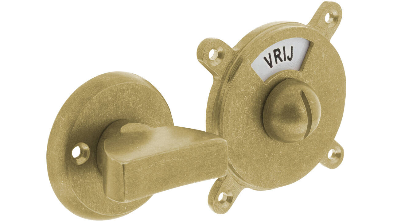 Intersteel WC-sluiting Degeorge met 8mm stift en tekst "vrij / bezet" messing getrommeld