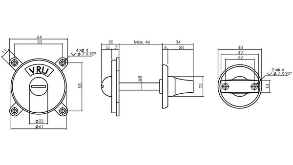 Intersteel WC-sluiting Degeorge met 8mm stift en tekst "vrij / bezet" messing getrommeld