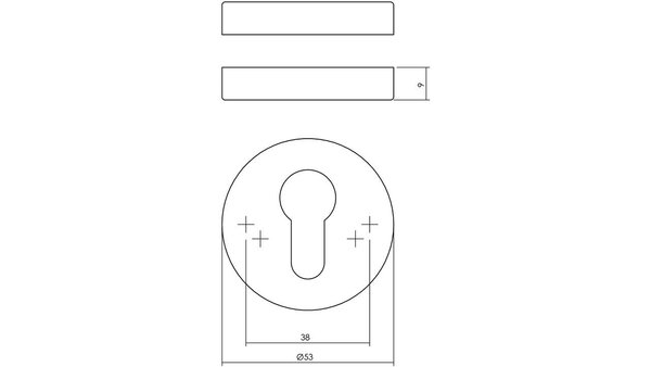 Intersteel Cilinderrozetten verdekt ø53x9mm PVD messing getrommeld Intersteel Cilinderrozetten verdekt ø53x9mm PVD messing getrommeld