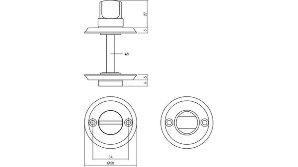 Intersteel WC-sluiting ø50x5mm met stift 8x8mm messing gelakt