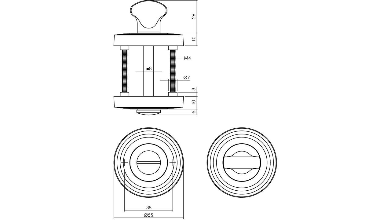 Intersteel WC-sluiting verdekt met rillen ø55x10mm en nokken met stift 8x8mm PVD messingkleur