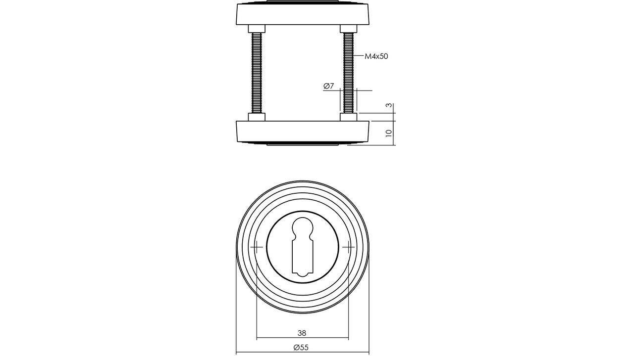Intersteel Sleutelrozetten verdekt met rillen ø55x10mm en nokken PVD messingkleur