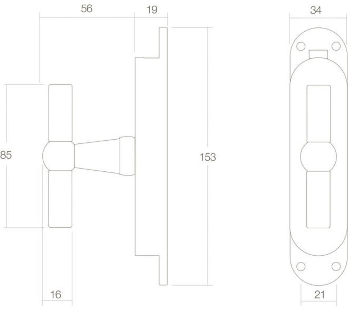 Intersteel T-kruk espagnolet messing ongelakt