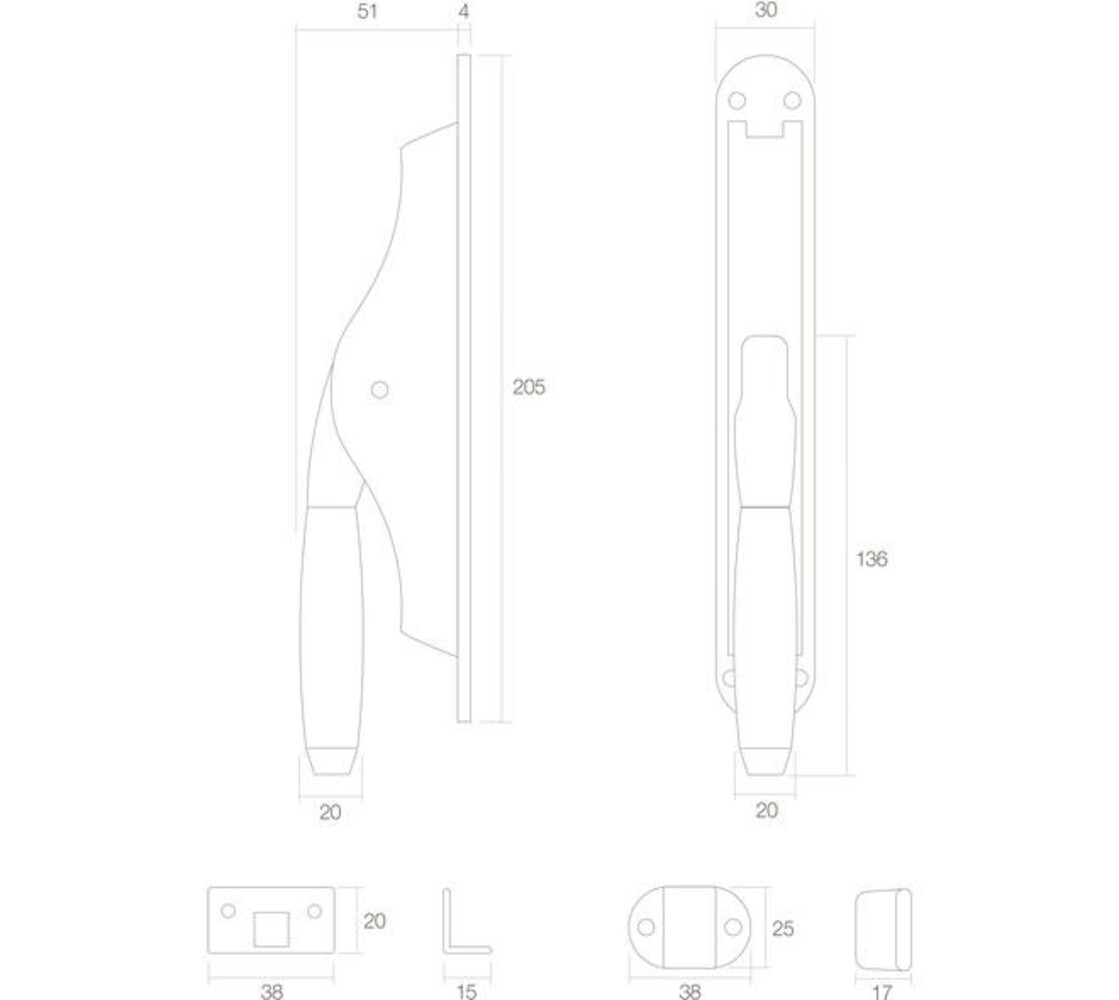Intersteel Pomp-espagnolet Ton 400 messing ongelakt/ebbenhout